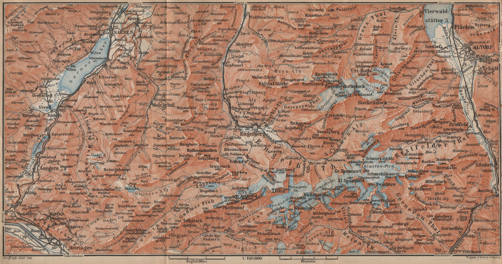 ENGELBERG ENVIRONS. Uri/Urner Alps Titlis Blackenstock Sarnen Altorf 1907 map